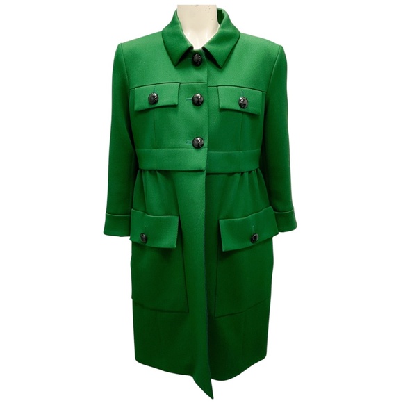 LOUIS VUITTON GREEN WOOL AND CASHMERE MILITARY STYLE MID LENGTH COAT - Picture 1 of 5